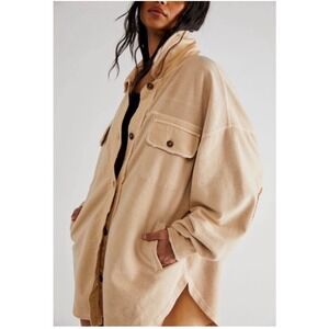 NWT Free People Ruby Jacket LARGE Farther Shores Tan Fleece‎ Shacket OB1034245